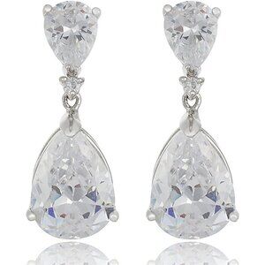 ⚡Elegant Silver Teardrop Earrings Cubic Zirconia Dangle Drop Earrings for Women